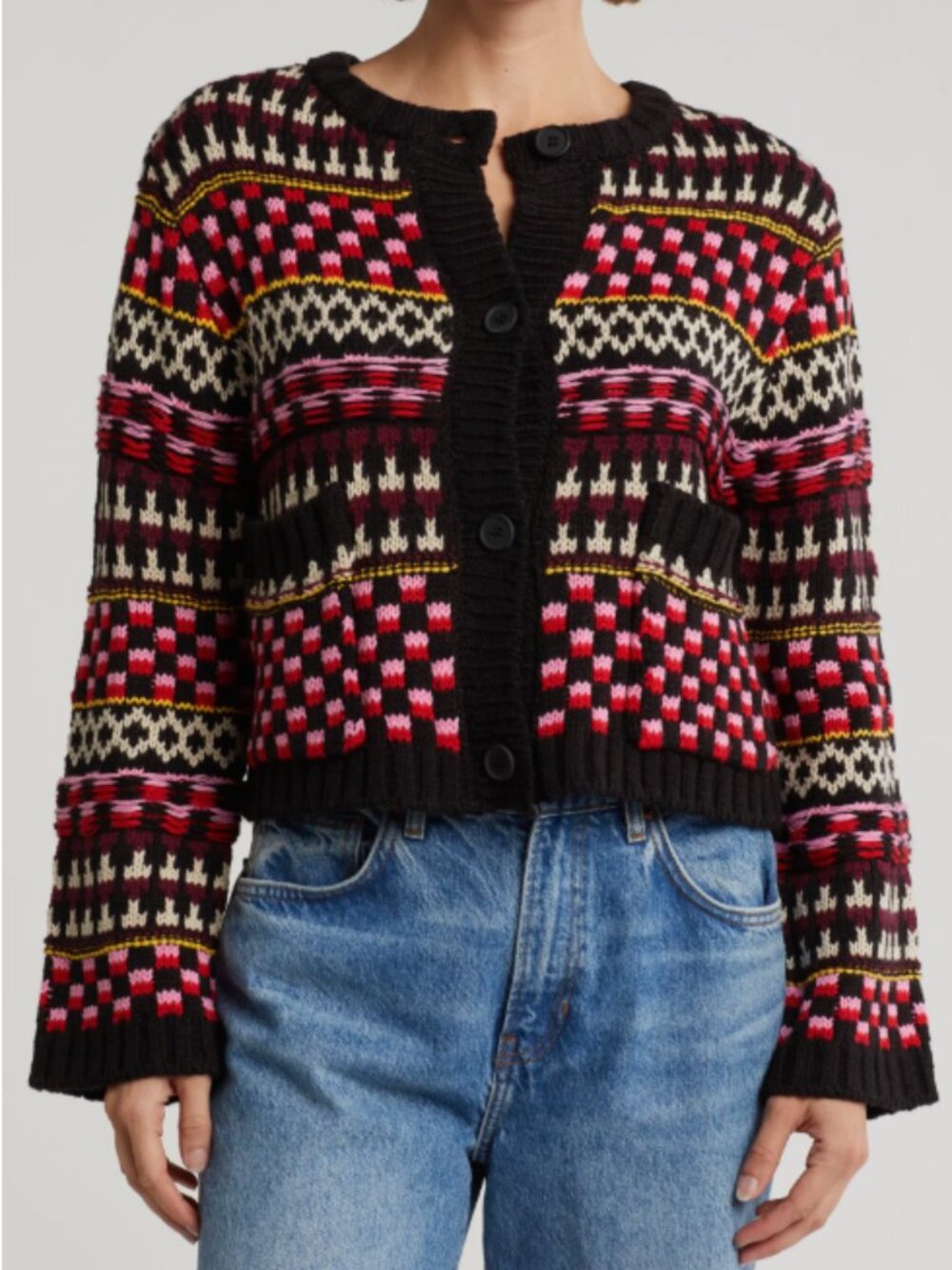 Industry Republic Clothing Geometric Cropped Cardigan